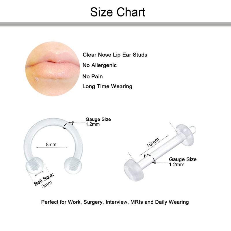 D.Bella 40pcs Clear Nose Retainer, Flexible Acrylic Nose Ring Bioflex Cartilage Earring Lip Eyebrow - Image 3